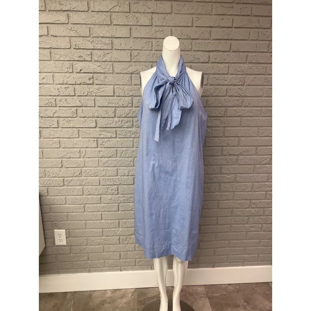 J.Crew Women Necktie Blue Oxford Cotton Dress Size 12T